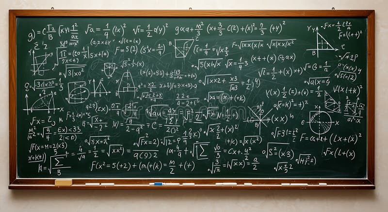 Mathematical equations on a chalkboard