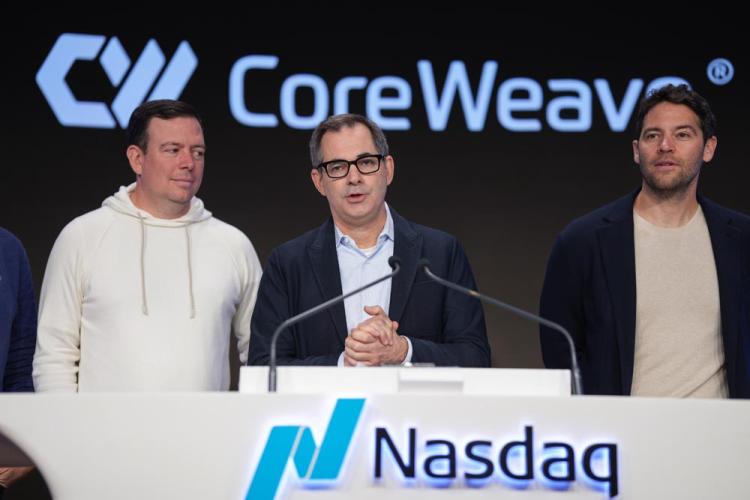 CoreWeave founders Brian Venturo, Michael Intrator, and Brannin McBee at NASDAQ