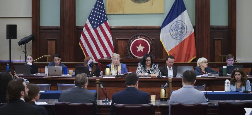 NYC Council chamber during a hearing