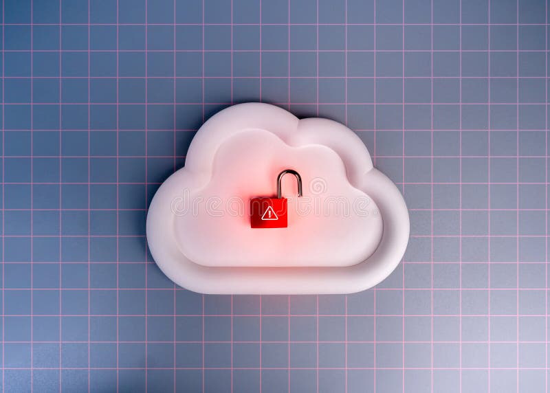 Cloud data breach concept: unlocked padlock on cloud storage
